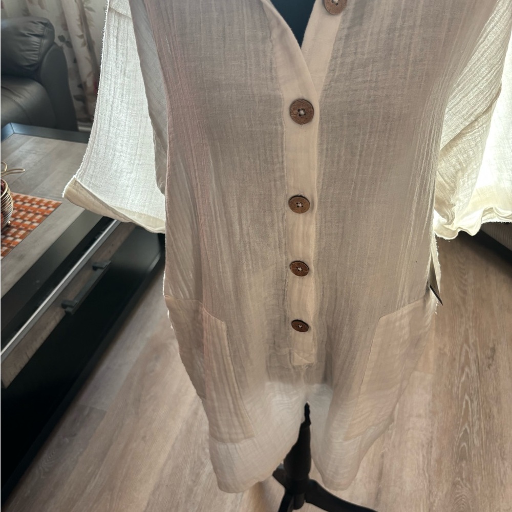 Rip Curl Cream Button-Up Jumpsuit
